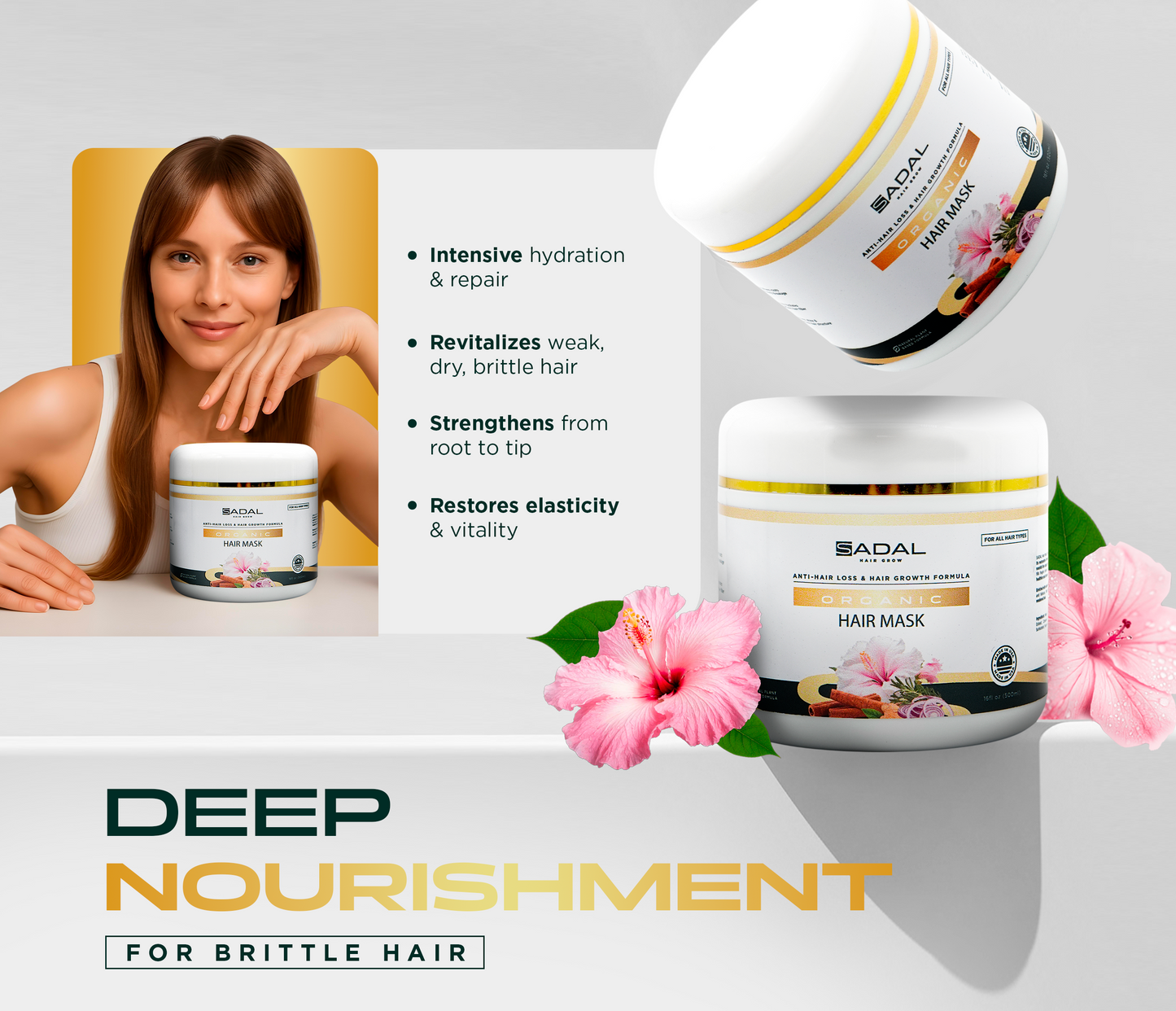 SADAL Deep Conditioning Hair Mask for Growth & Thickness – Intense Repair Treatment with Natural Oils & Herbal Extracts