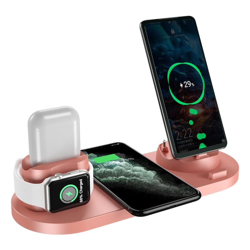 Charger 6 in 1 10w Qi Fast Stand Carga Rapida Dock Station Carregador for Iphone Apple Watch Airpods