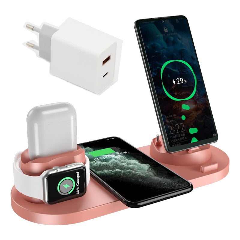 Charger 6 in 1 10w Qi Fast Stand Carga Rapida Dock Station Carregador for Iphone Apple Watch Airpods
