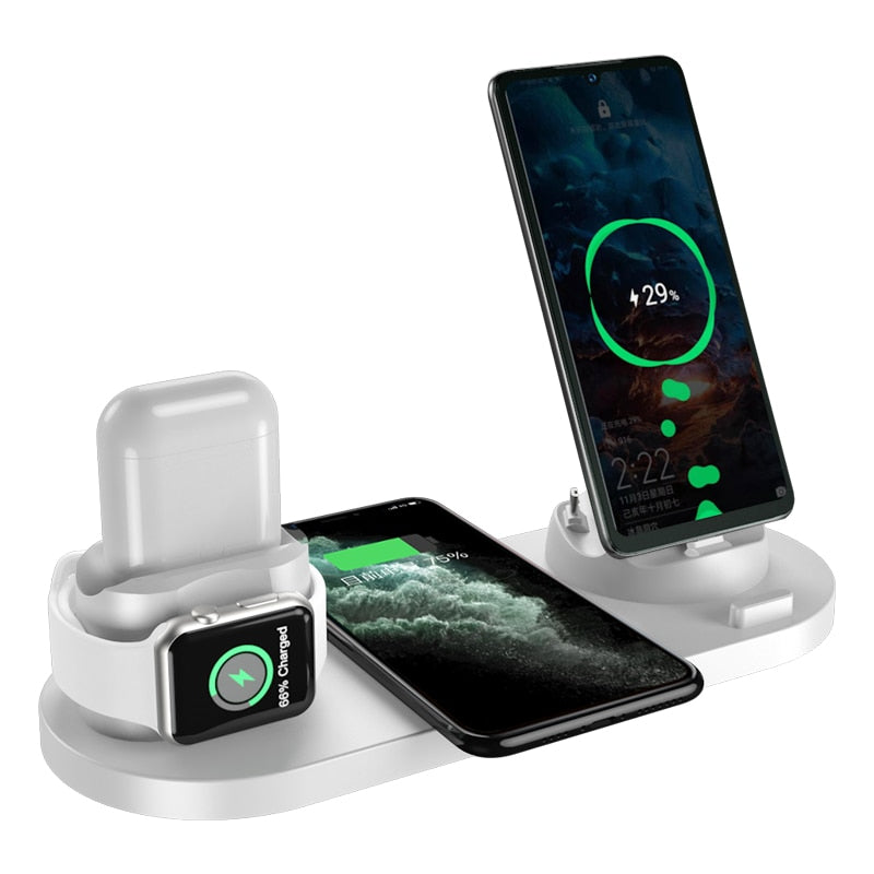 Charger 6 in 1 10w Qi Fast Stand Carga Rapida Dock Station Carregador for Iphone Apple Watch Airpods