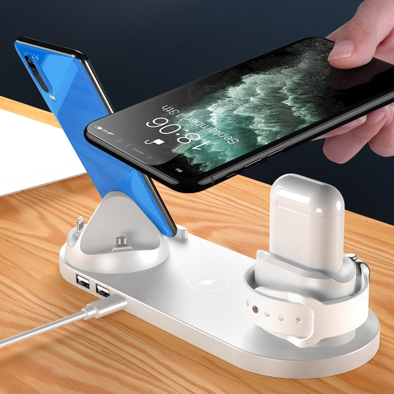 Charger 6 in 1 10w Qi Fast Stand Carga Rapida Dock Station Carregador for Iphone Apple Watch Airpods
