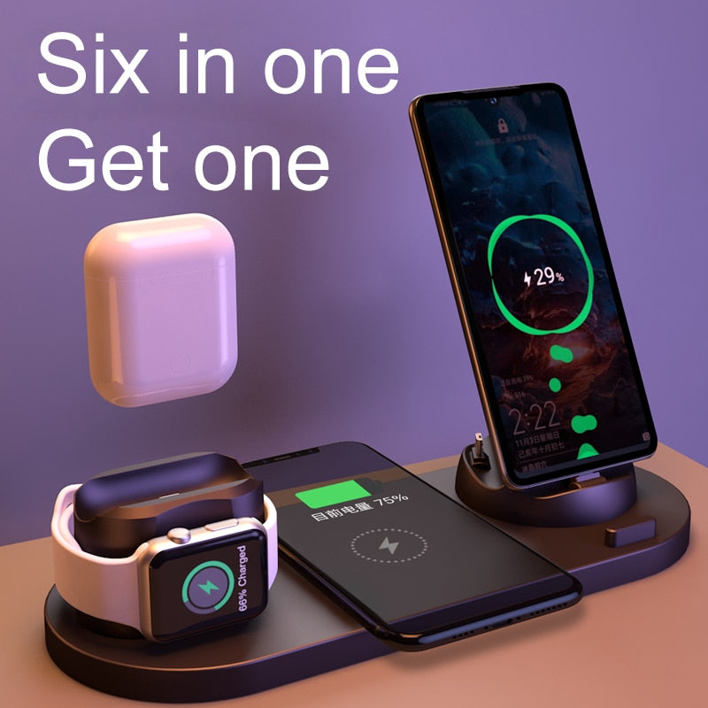 Charger 6 in 1 10w Qi Fast Stand Carga Rapida Dock Station Carregador for Iphone Apple Watch Airpods