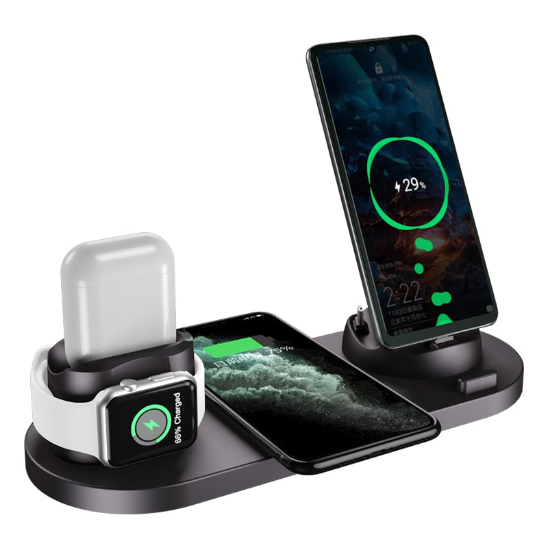 Charger 6 in 1 10w Qi Fast Stand Carga Rapida Dock Station Carregador for Iphone Apple Watch Airpods