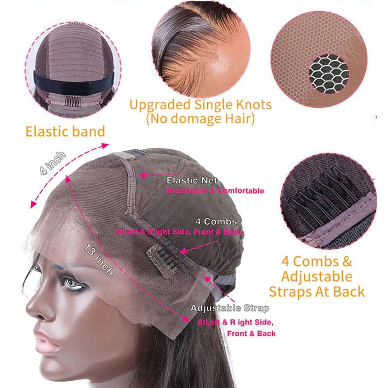 Queenhair 13x4 Lace Frontal Wigs Human Hair Straight Wigs Lace Front Natural Color Pre Plucked 180% 250% Density