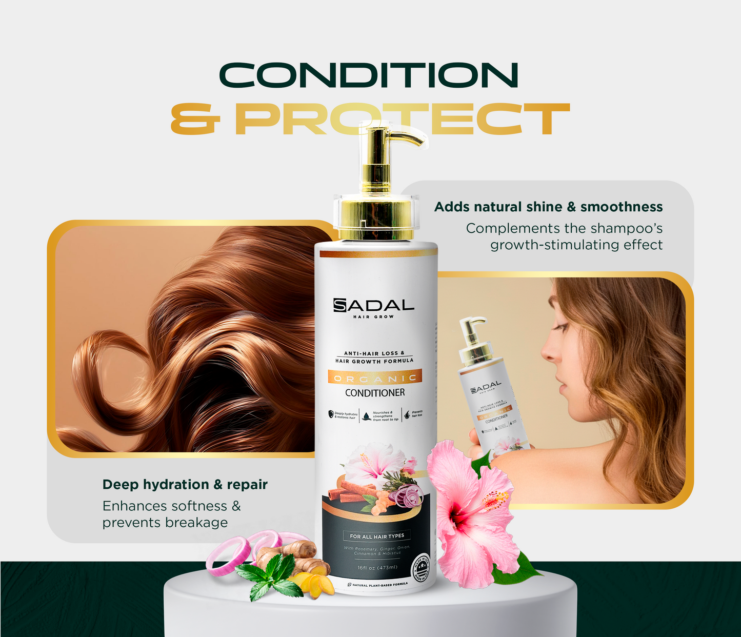 SADAL Organic Hair Growth Conditioner for Women – Hydrating & Strengthening Formula with Herbal Extracts for Smooth, Healthy Hair