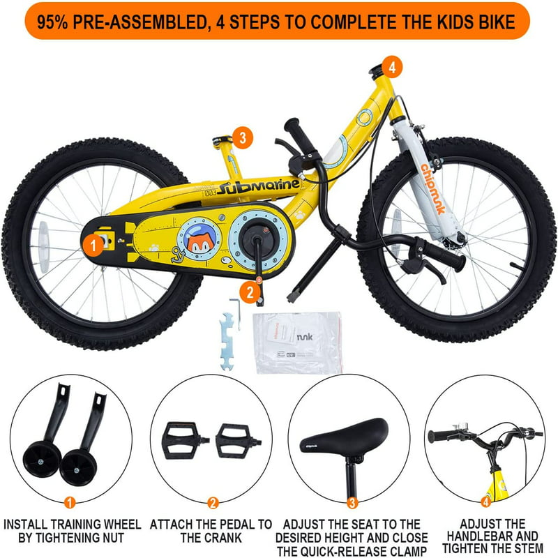 Chipmunk Boys Girls and  Submarine Steel 12 In Bike Training Wheels Yellow