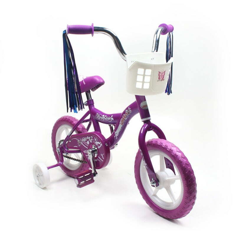 12 In. Kid&#39;s Bike for 2-4 Years Old,  for Girls with Front Basket, EVA Tires with Training Wheels and Coaster Brake, Purple