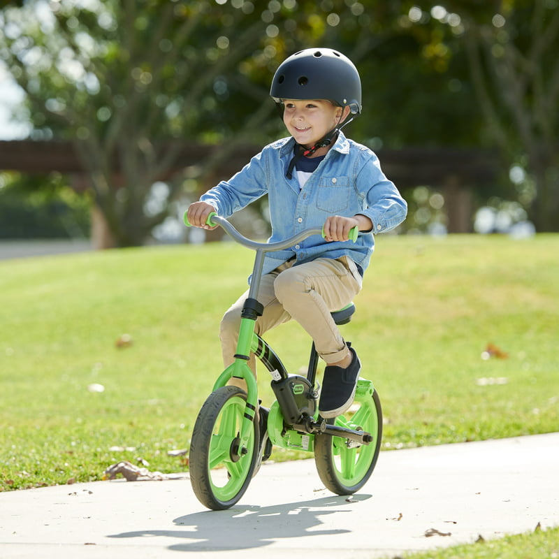 First Balance-to-Pedal Training Bike for Kids in Green, Ages 2-5 Years, 12-Inch