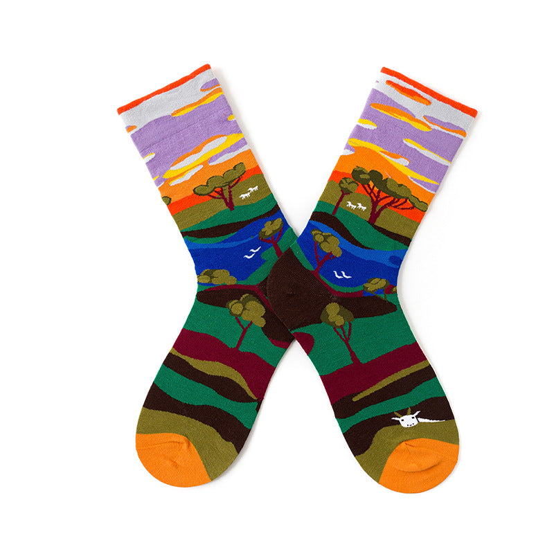 Design Abstract Oil Painting Cotton Socks