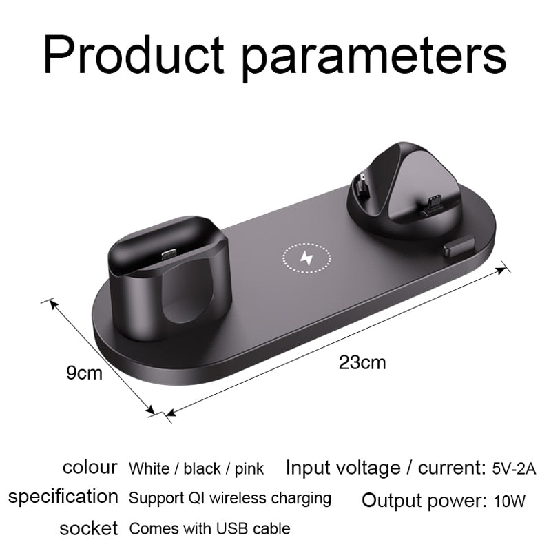 Charger 6 in 1 10w Qi Fast Stand Carga Rapida Dock Station Carregador  for Iphone Apple Watch Airpods