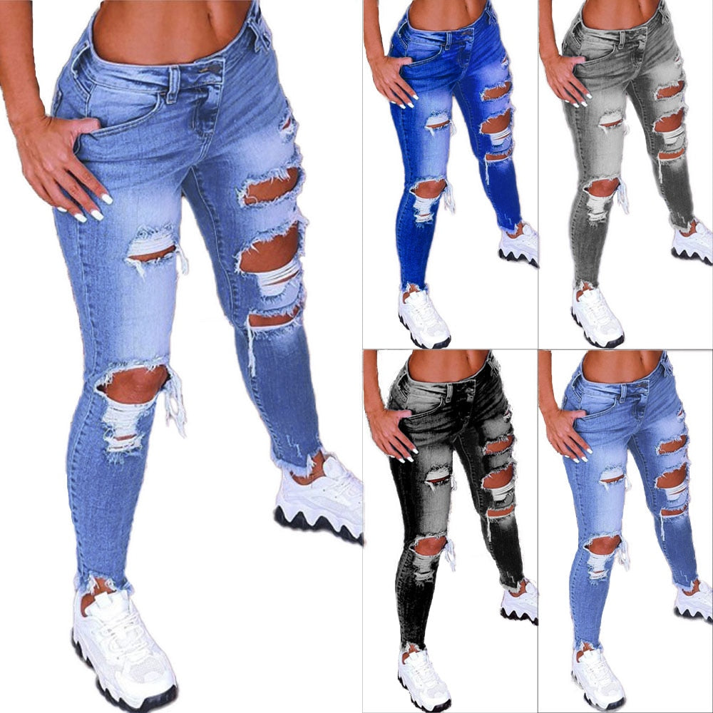 2022 Spring New Women&#39;s Low Waist Ripped Jean