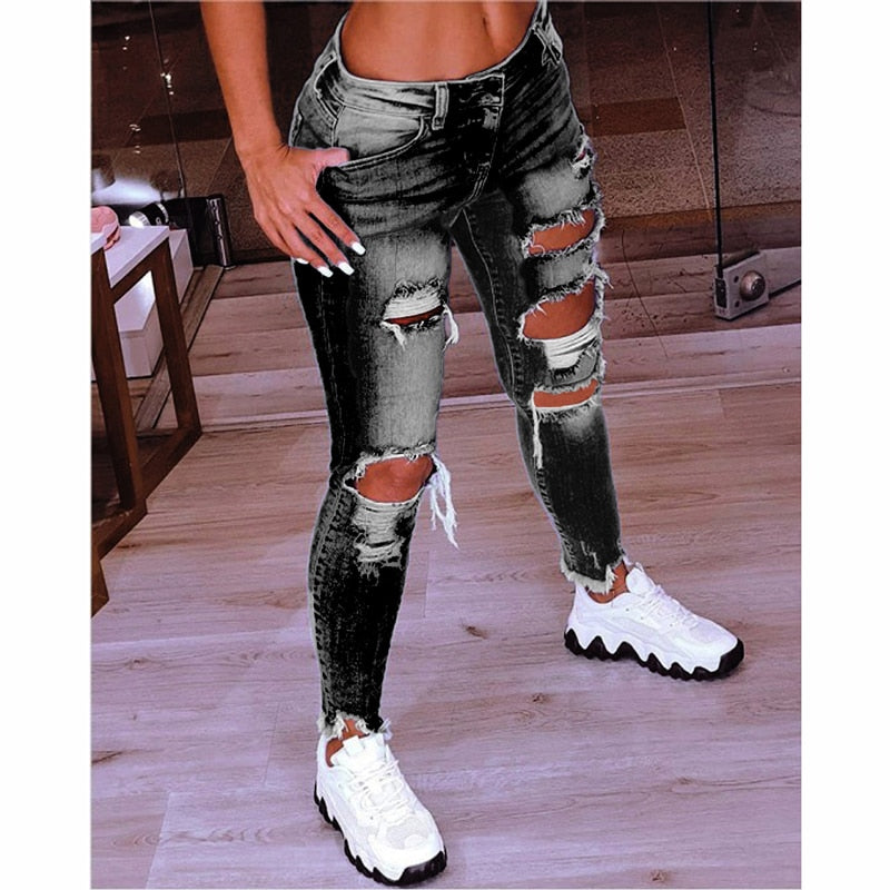 2022 Spring New Women&#39;s Low Waist Ripped Jean