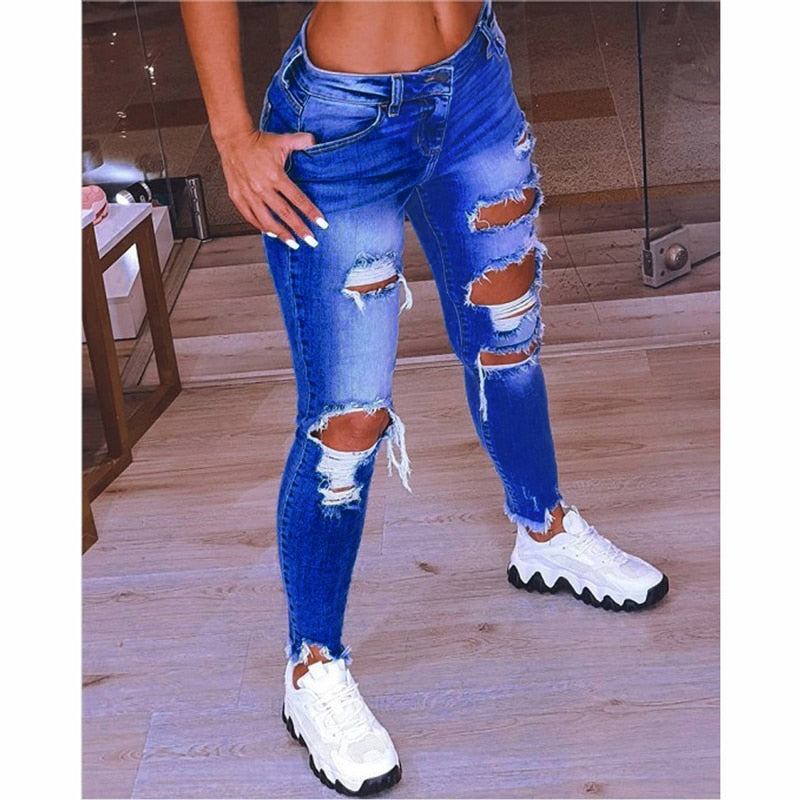 2022 Spring New Women&#39;s Low Waist Ripped Jean