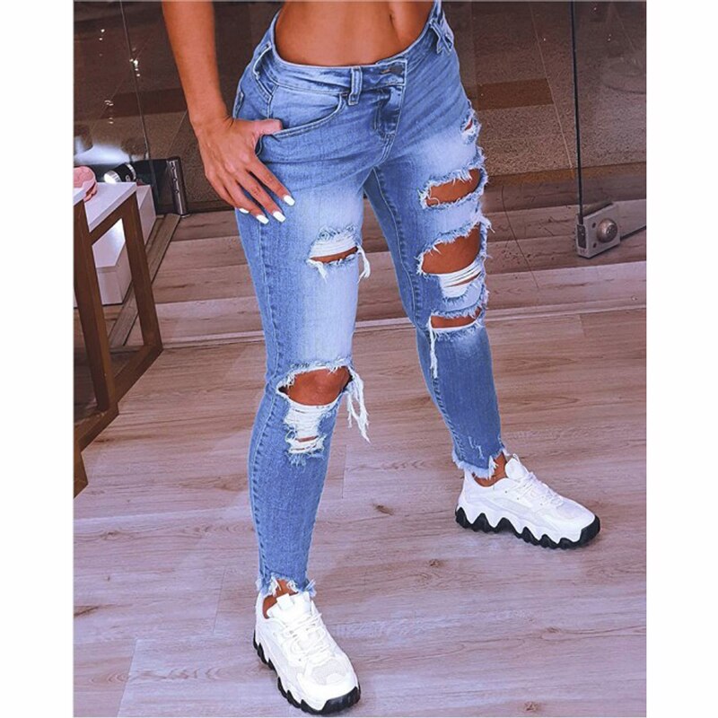 2022 Spring New Women&#39;s Low Waist Ripped Jean