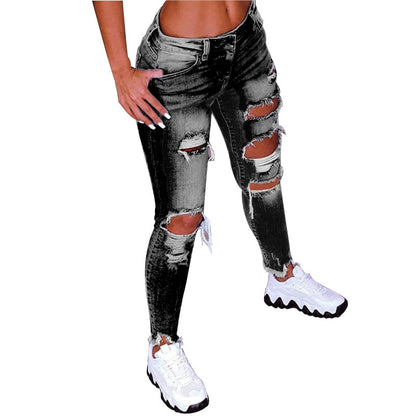 2022 Spring New Women&#39;s Low Waist Ripped Jean