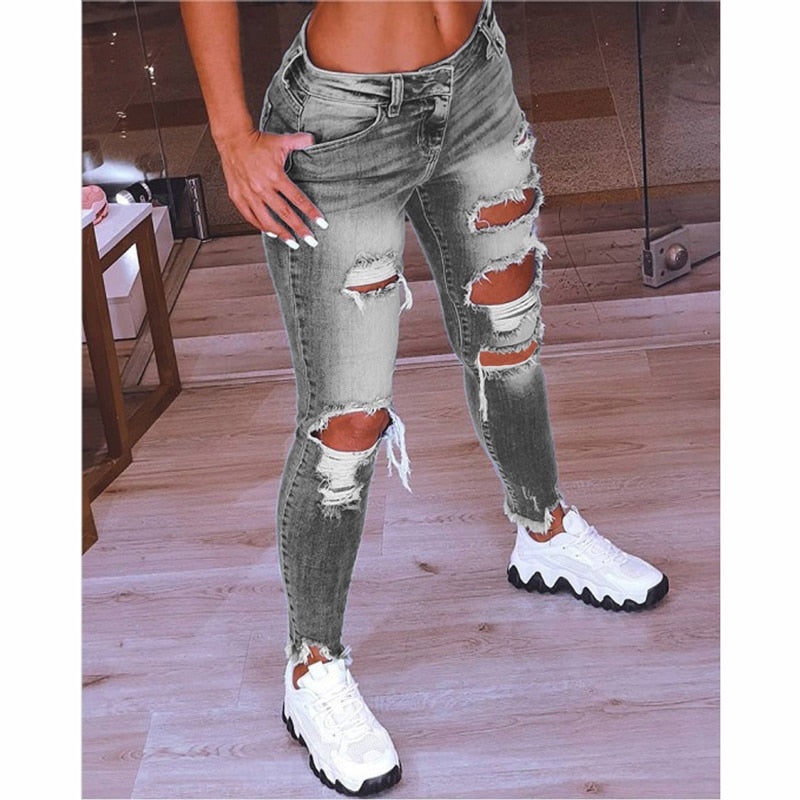 2022 Spring New Women&#39;s Low Waist Ripped Jean