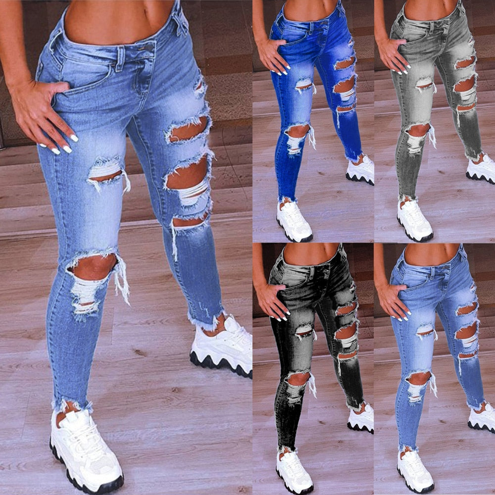 2022 Spring New Women&#39;s Low Waist Ripped Jean