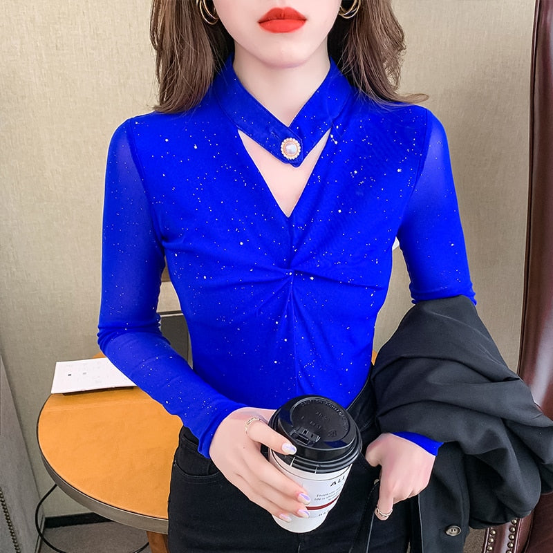 Autumn 2022 New Long Sleeved Women Mesh Tops Fashion Casual