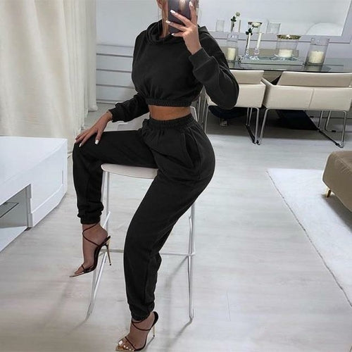 Casual Solid Tracksuit Long Sleeve Hoodie and bottoms