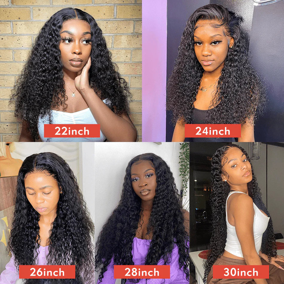 QueenHair 13x4 Human Hair Wig Deep Wave Lace Frontal Wigs 150% 180% Density #1B Natural Color