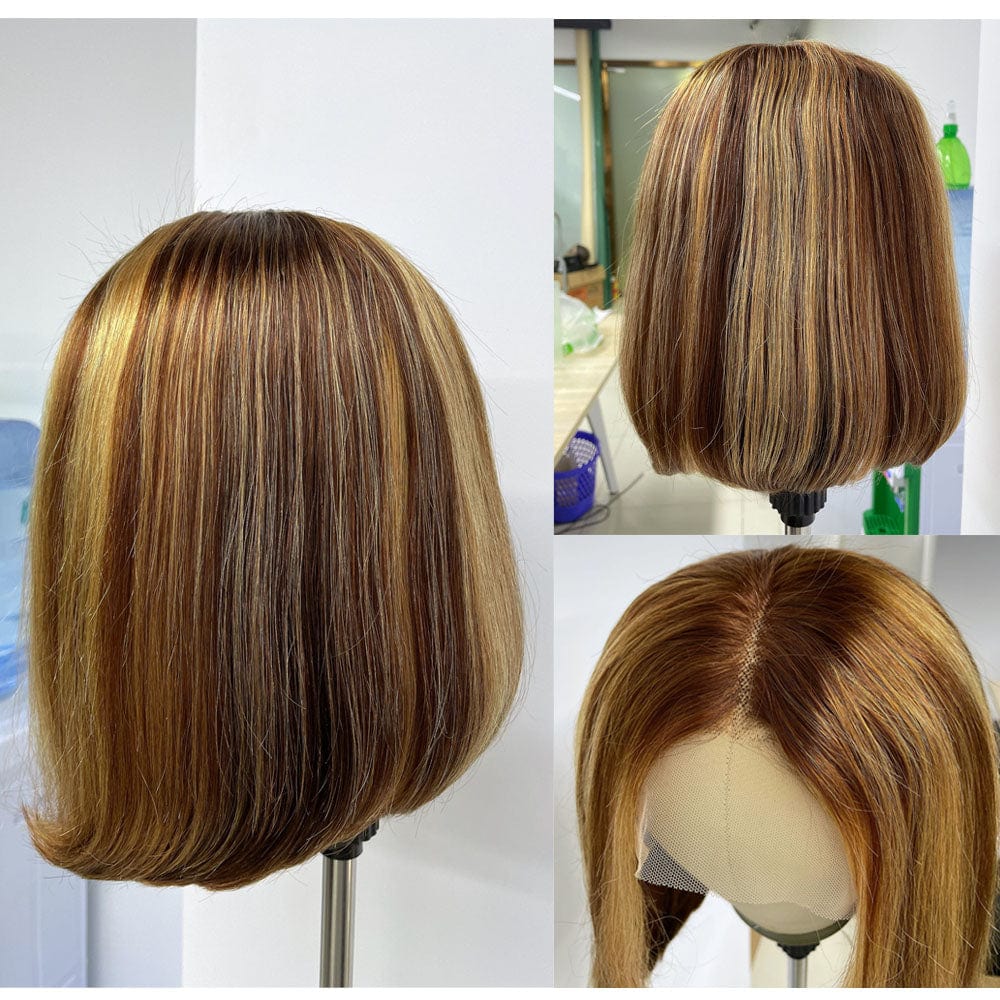 Bob Lace Wigs Short Style Human Hair Wigs Middle Part For Women Natural Color