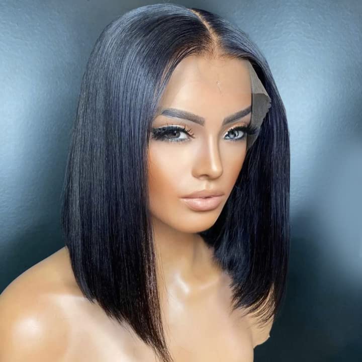 Bob Lace Wigs Short Style Human Hair Wigs Middle Part For Women Natural Color