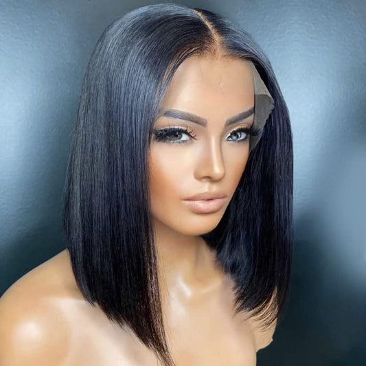 Bob Lace Wigs Short Style Human Hair Wigs Middle Part For Women Natural Color