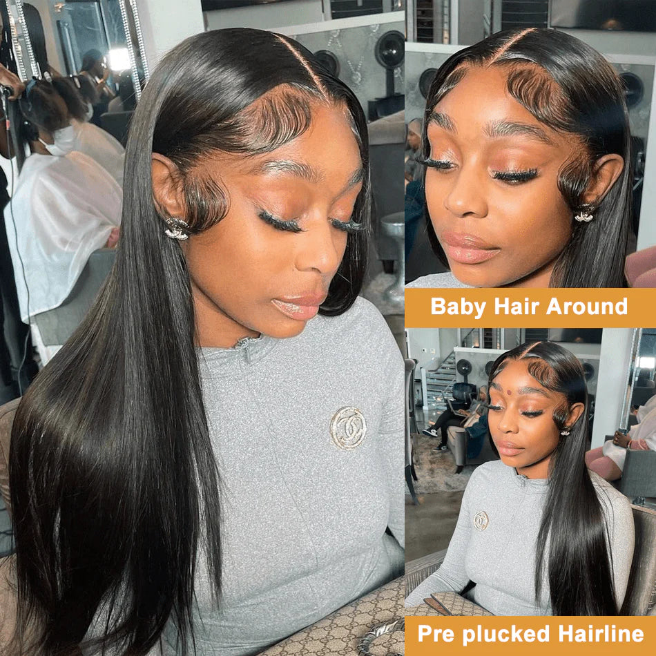 Queenhair 13x4 Lace Frontal Wigs Human Hair Straight Wigs Lace Front Natural Color Pre Plucked 180% 250% Density