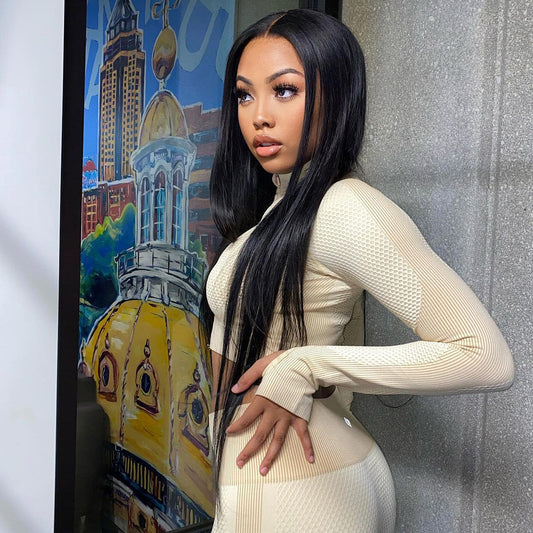 Queenhair 13x4 Lace Frontal Wigs Human Hair Straight Wigs Lace Front Natural Color Pre Plucked 180% 250% Density