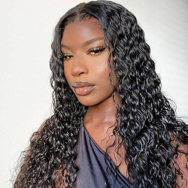 Lace Frontal Wigs 13x4 Water Wave Human Hair Wigs 250% 180% Density #1B Natural Color